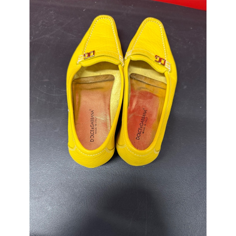 Dolce & Gabbana Womens Yellow Leather DG Logo Square Toe Loafers Flats Size 37 - Picture 10 of 14